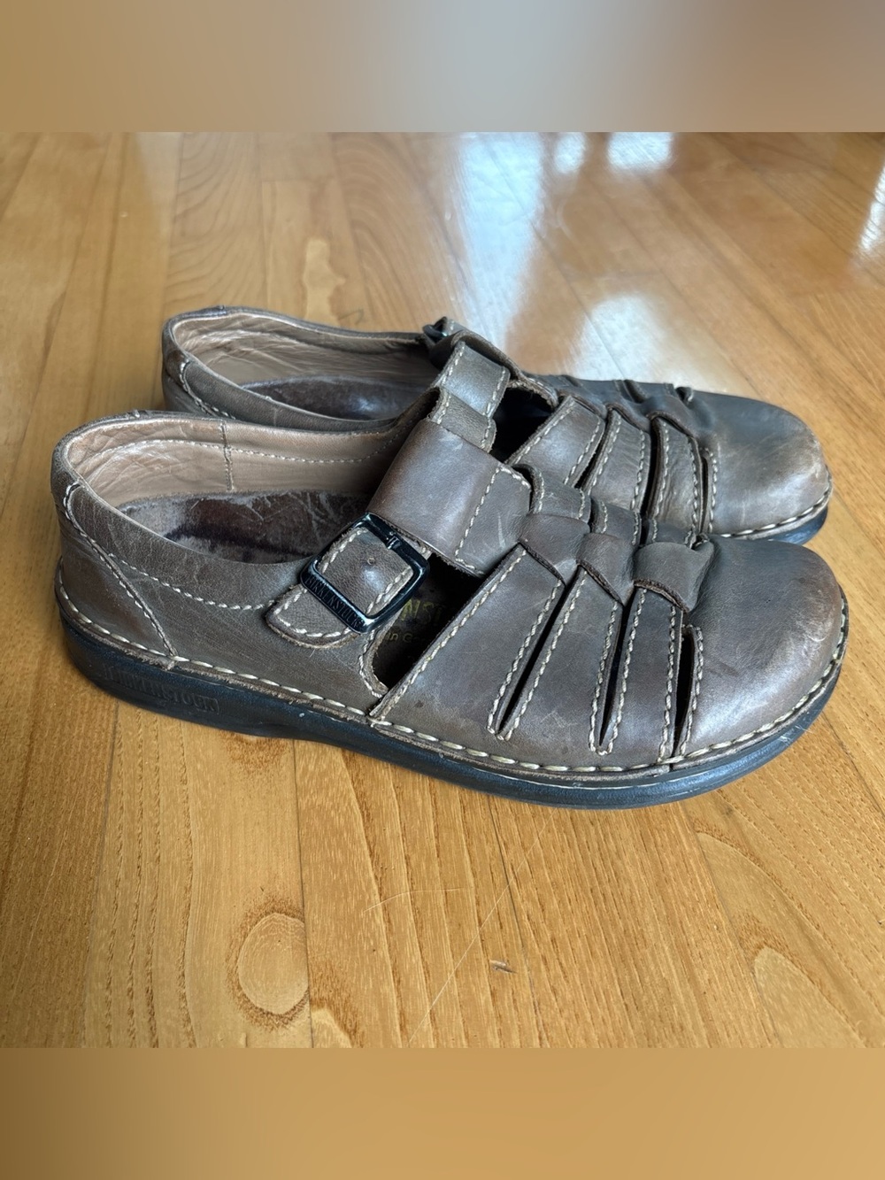 Birkenstock Madeira Sandals Footprints Fisherman Brown Leather Womens Sz 7 38 Eu